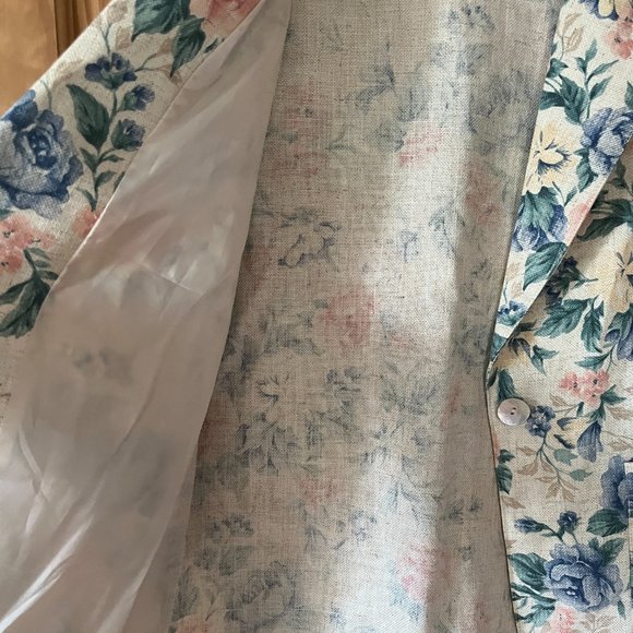 Vintage 90's Worthington Women's Single Button Floral Blazer Linen Blend 2P - Picture 4 of 13